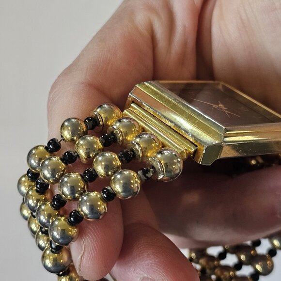 VTG 90s JOAN RIVERS Gold Tone Beaded Watch Bracelet NEEDS BATTERY Classic‎ Black - Picture 5 of 11